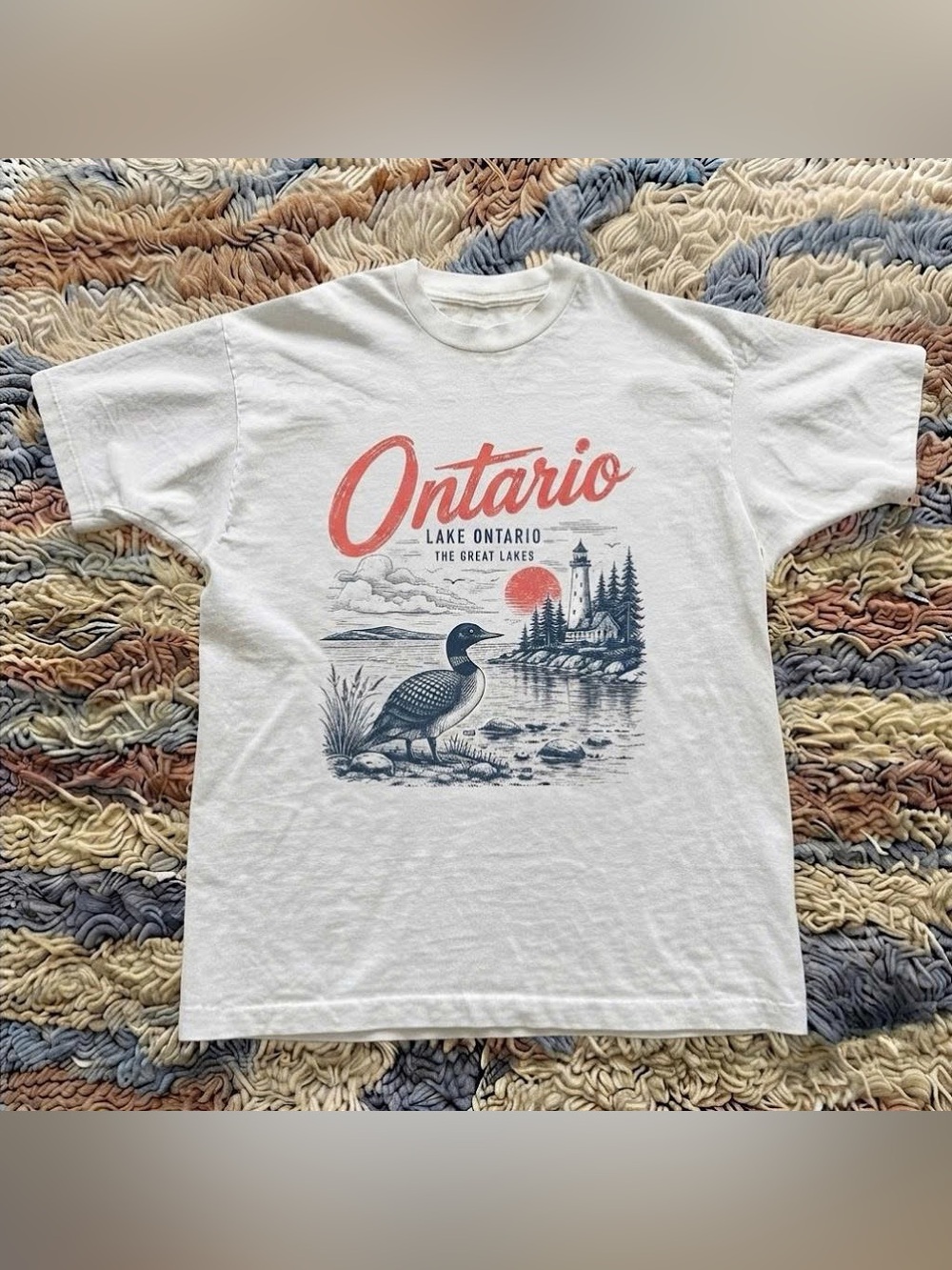 Vintage Ontario Lake Ontario Loon Lighthouse Graphic T Shirt White